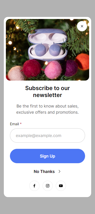 newsletter popup preview mobile